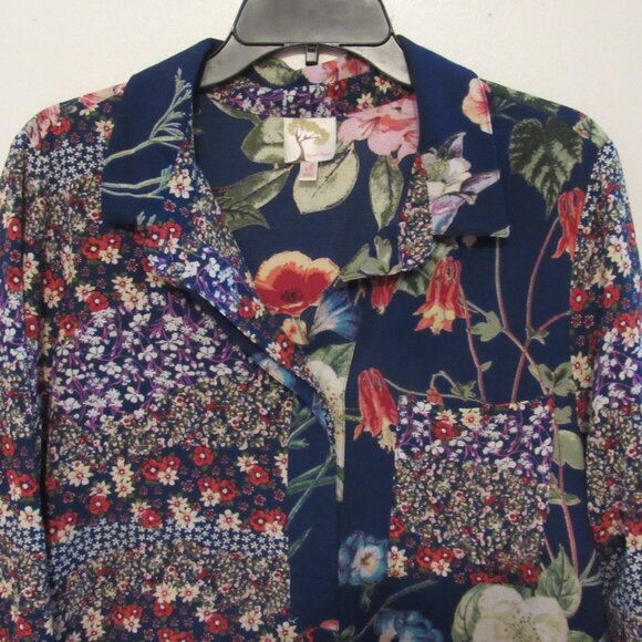 Fig & Flower Anthropologie Tunic Women's XL Multicolor Floral Contrasting Print - Picture 1 of 8